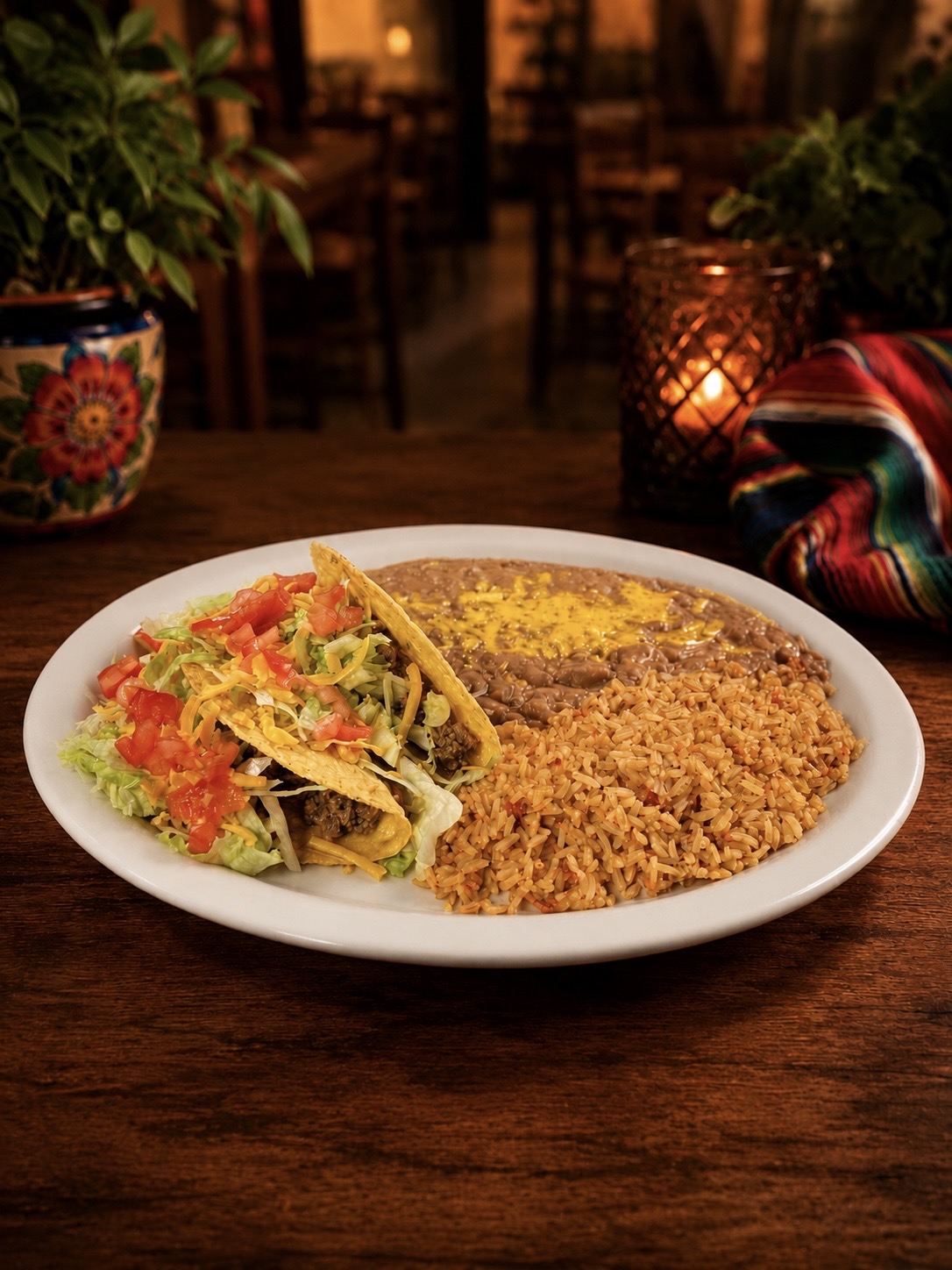 Trujillo’s Juarez taco dinner with rice and refried beans