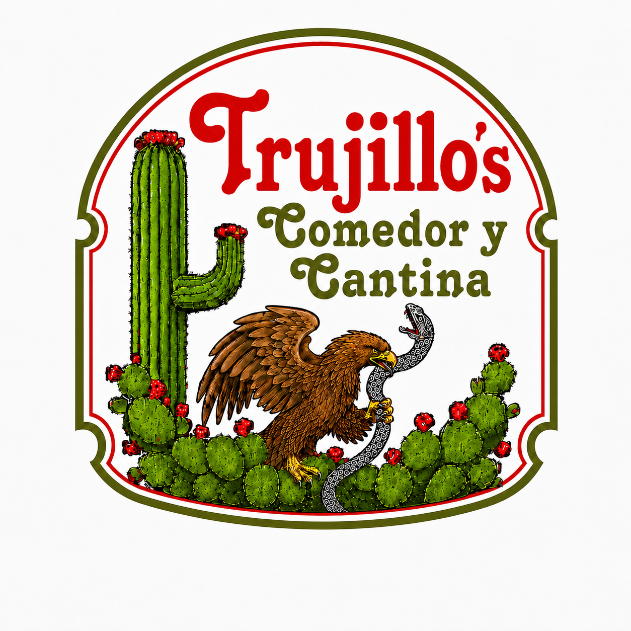 Trujillo’s badge logo with cactus, eagle, and rattlesnake